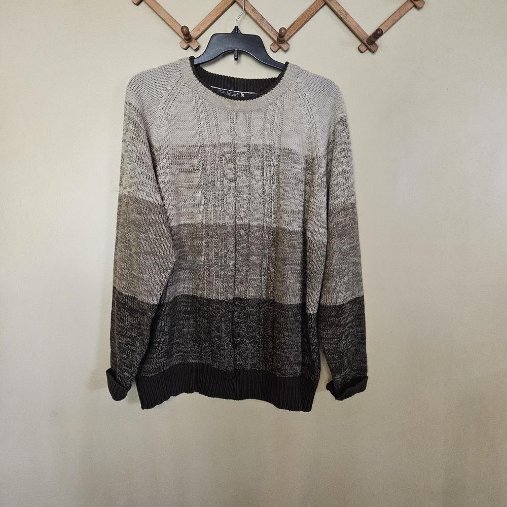 Vintage 70s Sweater Graphix Men’s 2XL Cable Knit Grandpa Sweater Brown Beige